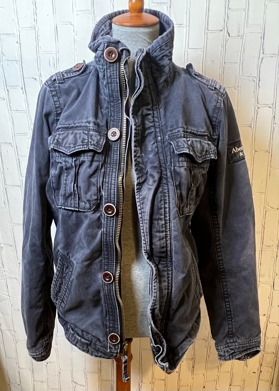 Abercrombie & Fitch Women’s M Navy Military Field Utility Jacket Distressed Y2K